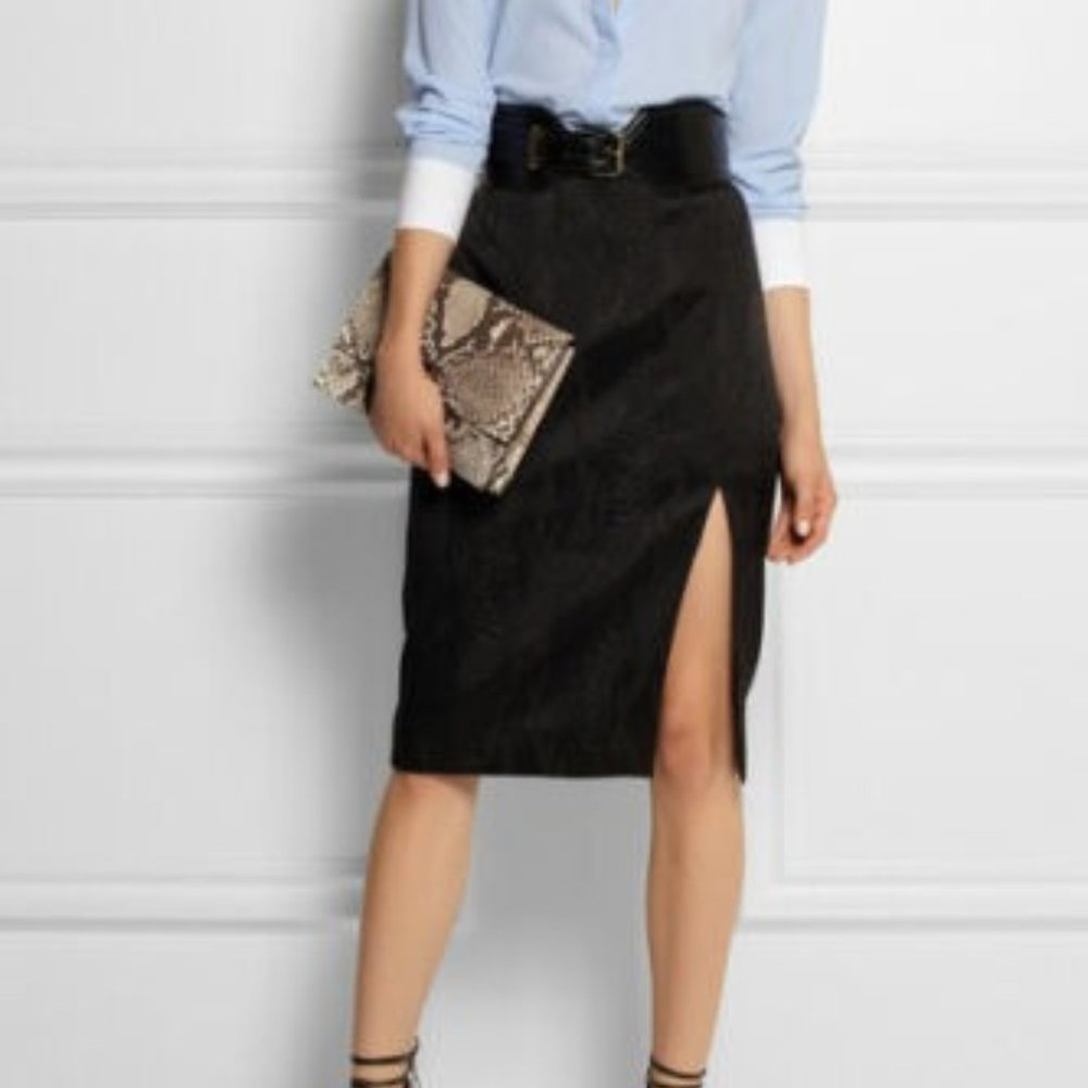 ALTUZARRA Black Python Textured Pencil Skirt w Side Slit - Women's 2
